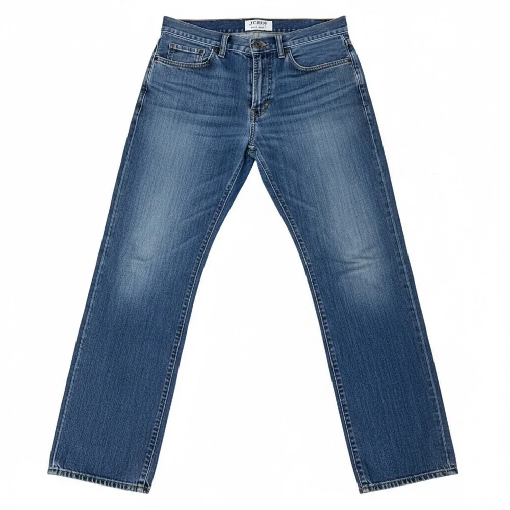 J. Crew Blue Straight-Leg Jeans with Classic Indigo Wash 33x32 100% cotton